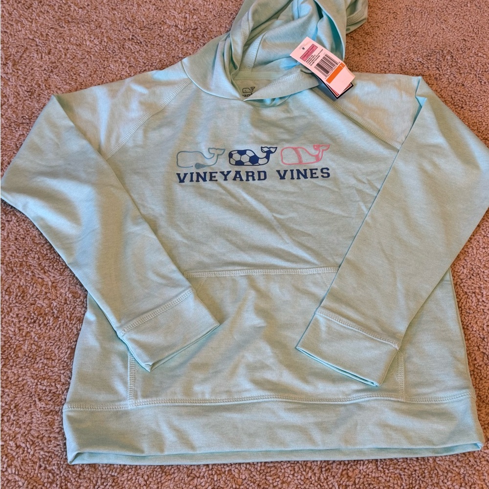 Vineyard Vines Mint Hoodie with Whale Logos. Boys 7